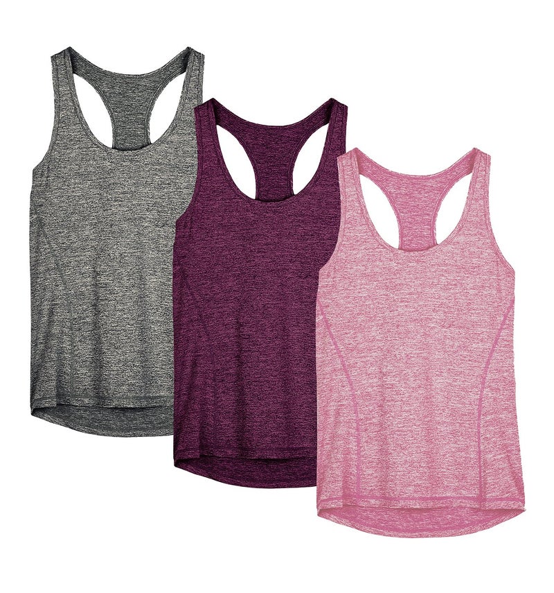 icyzone Workout Tank Tops for Women - Racerback Athletic Yoga Tops, Running Exercise Gym Shirts(Pack of 3)(L, Charcoal/Red Bud/Pink) - Image 1